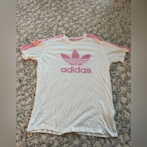 Adidas Kids White Tee with Pink Logo